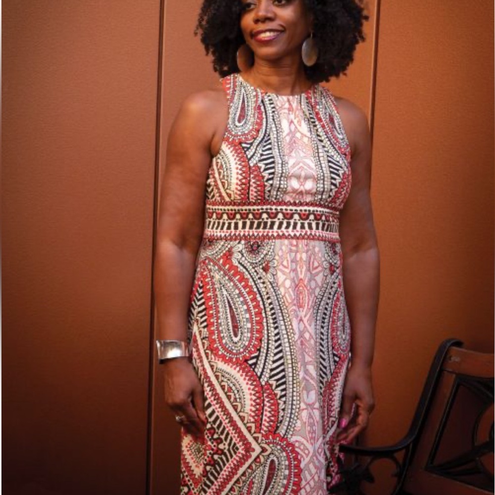 Dress Barn Red and Black Paisley Maxi Dress
